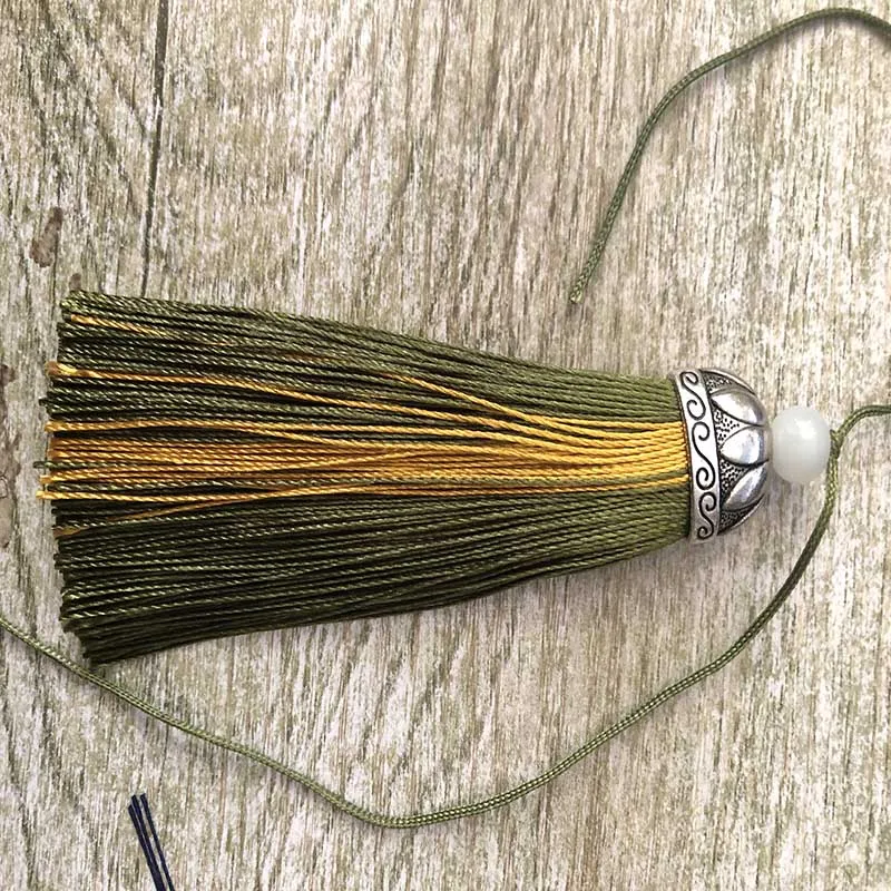 Military green 12 шт./лот, 10 см, двойная цветная кисточка, шелковая бахрома для шитья, декоративная кисточка для штор, украшение дома - Цвет: Military green