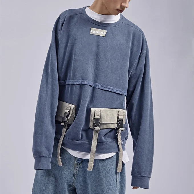 

2021 New Kanye Kanye Multi-Pocket Stitching Plus Velvet Sweater Ins Men And Women Hip-Hop Loose Casual Round Neck Sweater Jacket