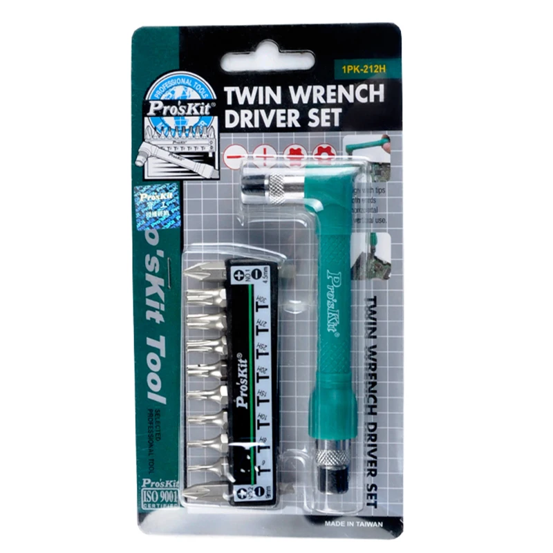 

Double L-type screwdriver set replaceable 10-in-1 Pro'skit 1PK-212H star type perforated multi-function two-way screwdriver bit