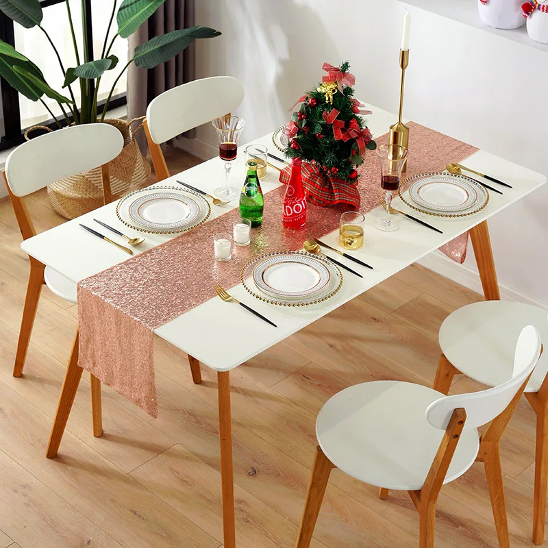 Gold Silver Rose Sequin Table Runners Glitter Sparkle Glam Tableclothes for Wedding Party Banquet Christmas Home Decor
