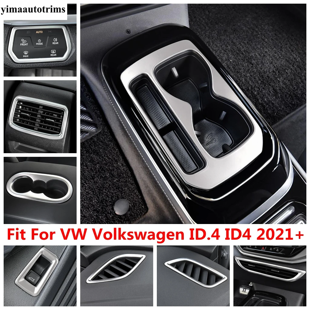 

For VW Volkswagen ID.4 ID4 2021-2023 Gearbox Water Cup Holder Panel Head Light Air Cover Trim Silver Stainless Steel Accessories