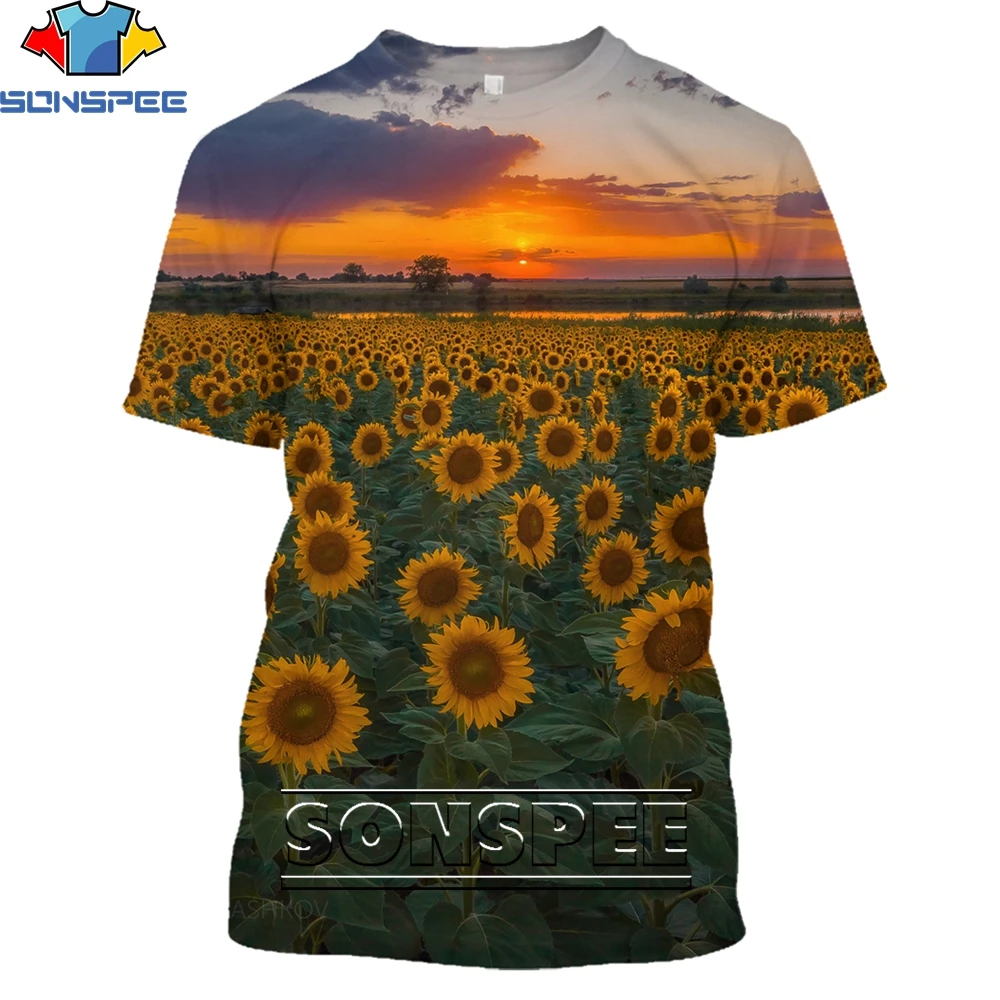

SONSPEE 3D Sunflower Art Classic Casual Men Unisex TShirt Harajuku Short sleeve Streetwear Clothing Tops
