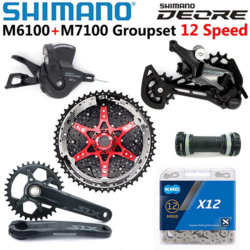 

SHIMANO DEORE M6100 M7100 Groupset 12 Speed Shifter Rear Derailleur SunRace CSMZ901 Cassette KMC X12 chain M7100 Crankset