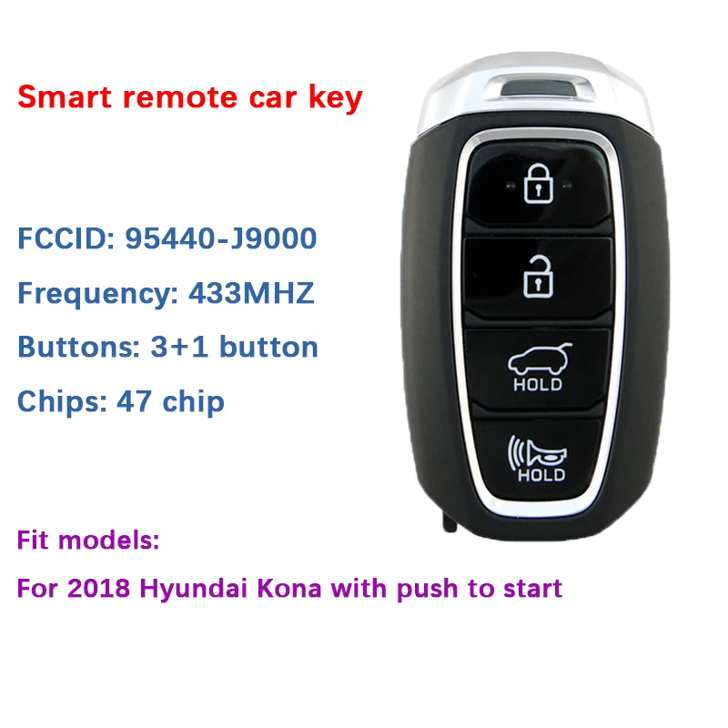 

Оригинальный/Вторичный доступ CN020121, 4 кнопки, 2018 Hyundai Kona, дистанционный смарт-ключ без ключа 95440-J9000