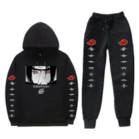 japanese streetwear uchiha sasuke hoodies sets winter sweat homme 2 pieces sets hoodie trousers men sweatshirt pants