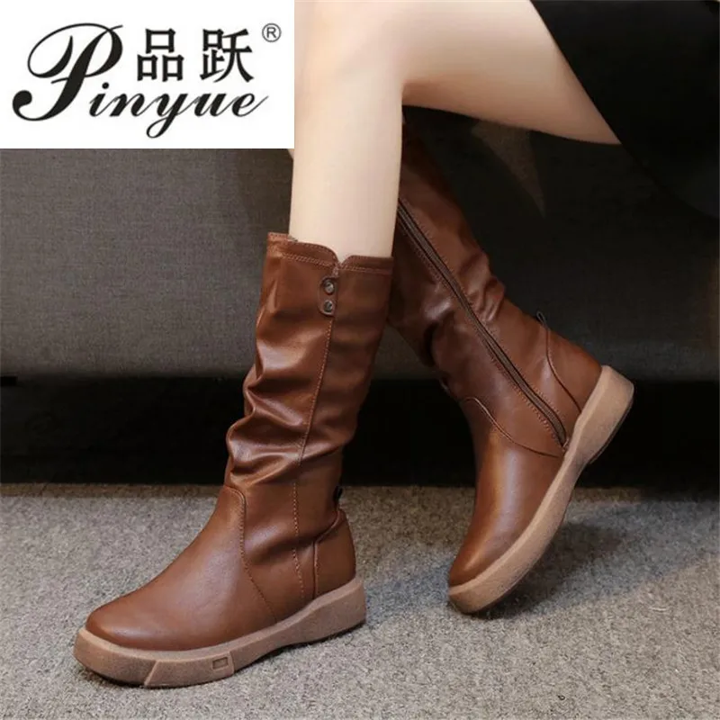 

Women Slim Thick Sole Knee-High Boots Women Shoes Winter Long Motorcycle Boots Women British vintage oversized knight boots