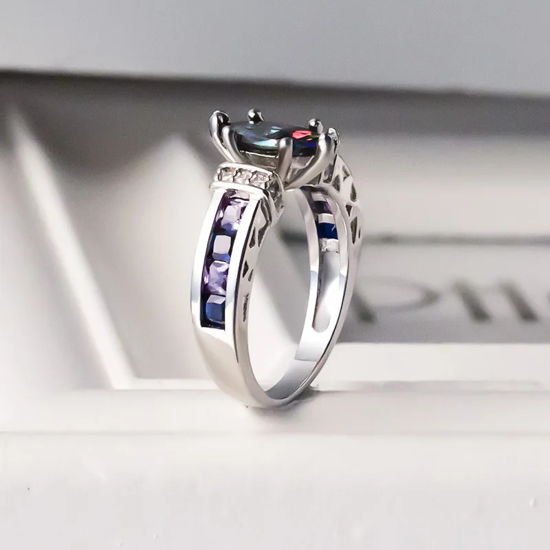 Bague Ringen Серебро 925 Кольцо для женщин с овальной радугой огненный Мистик Топаз Серебряные украшения с драгоценными камнями вечерние серебряные ювелирные изделия