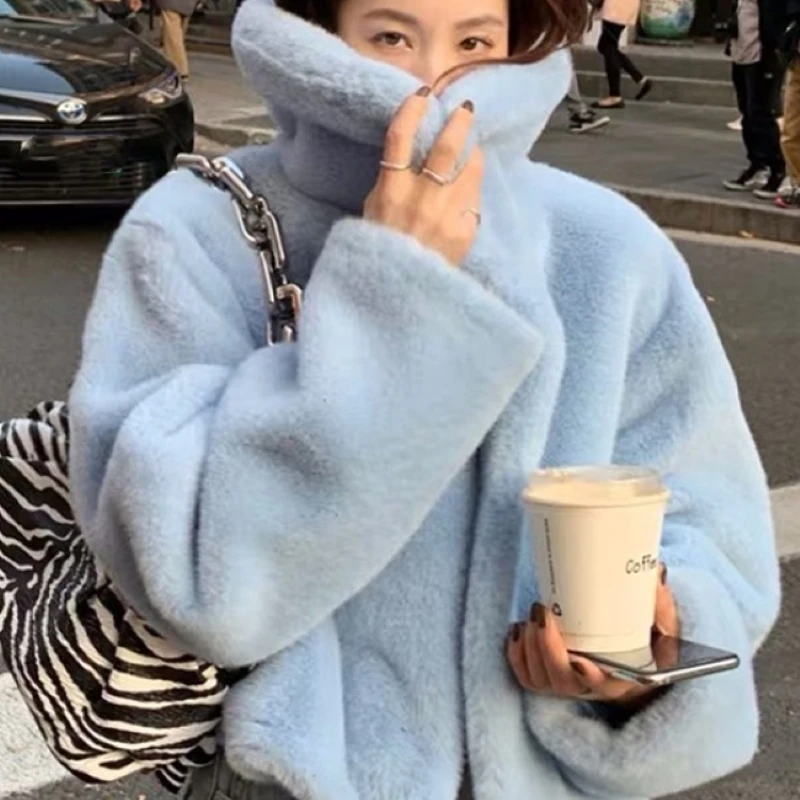 

Женская зимняя куртка из искусственного меха кролика, с большим отворотом