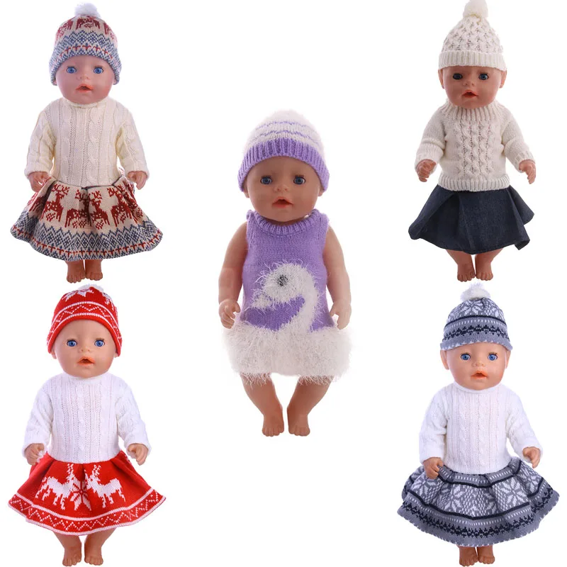 Кукольная одежда комплект со свитером ручной работы теплая на осень и зиму для 18