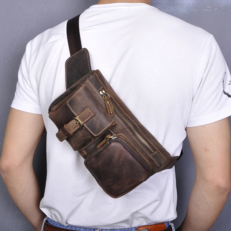 Модная качественная кожаная мужская сумка-слинг через плечо дизайнерская