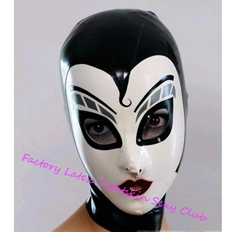 Máscara de látex para Cosplay para mujer, máscara de ojos y boca abiertos, nariz con adornos, máscara de fetiche, capucha de goma, Disfraces de Halloween personalizados