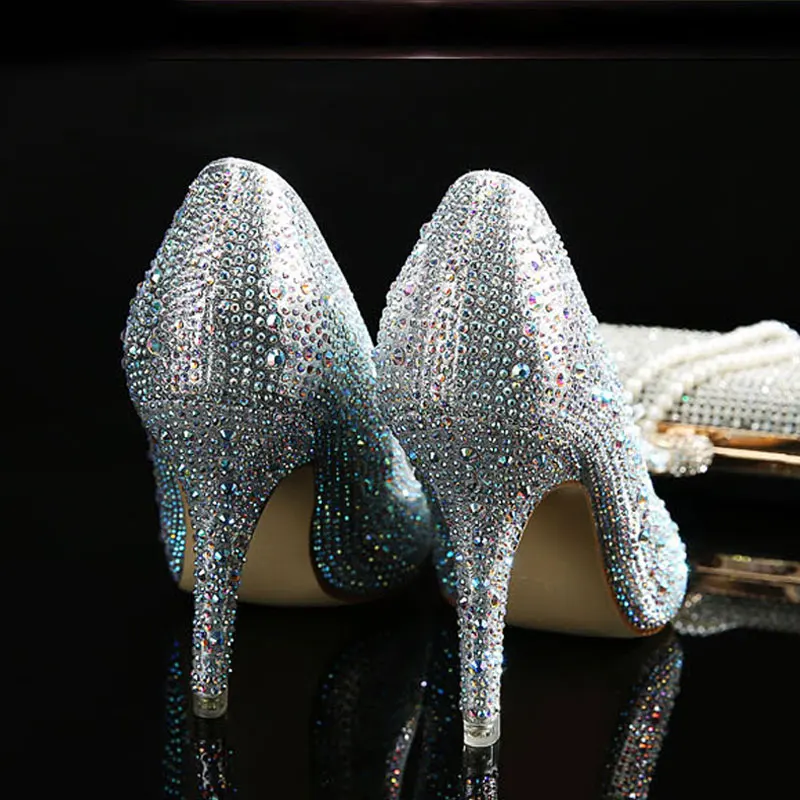 

2020 Newest Cinderella Shoes Rhinestone High Heels Women Pumps Pointed toe Woman Crystal Party Wedding Shoes 5cm/7cm/9cm 34-43
