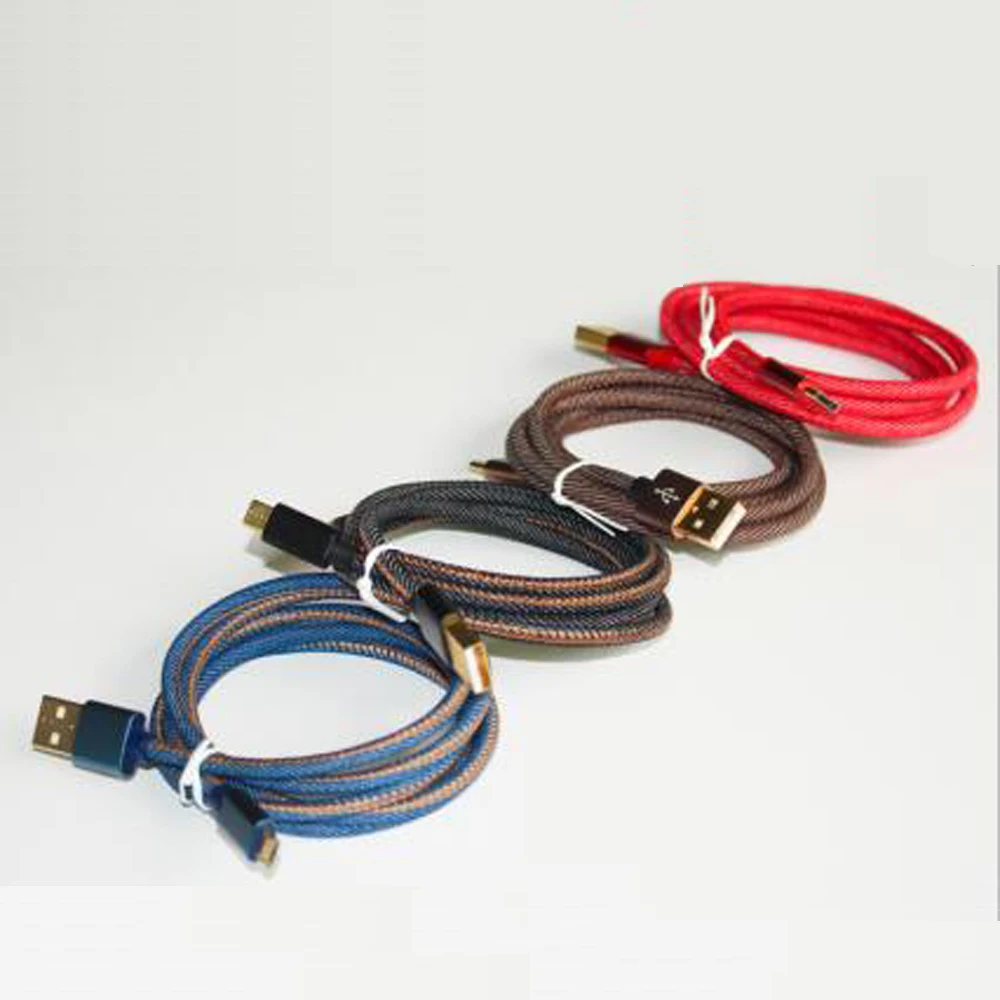 100 шт микро usb type C кабель для телефона прочный джинсовый плетеный синхронизации