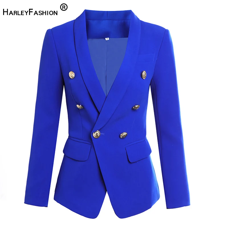 Женский блейзер HarleyFashion элегантный с золотыми пуговицами и воротником шалью в