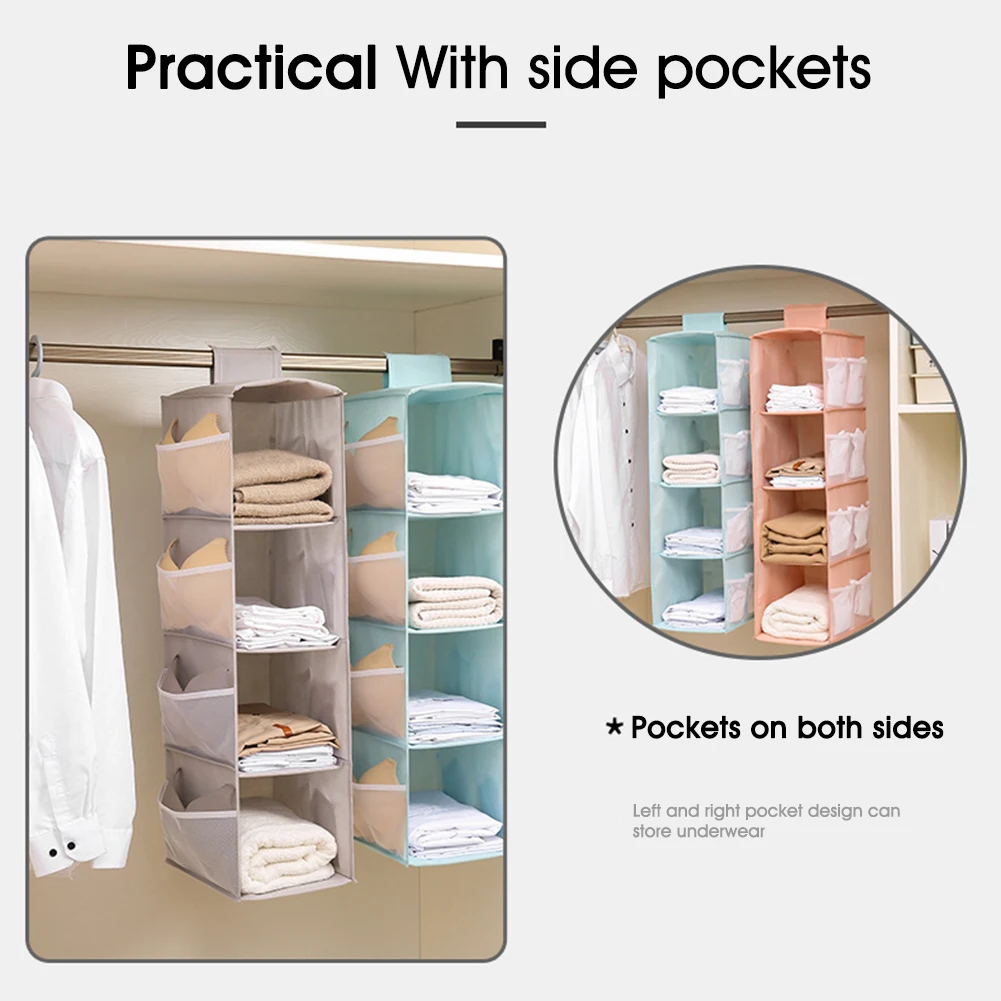 

2/3/4-Shelf Hanging Closet Organizer Non-woven Closet Hanging Storage Bag Divider With Side Pockets Home Clothing Storage