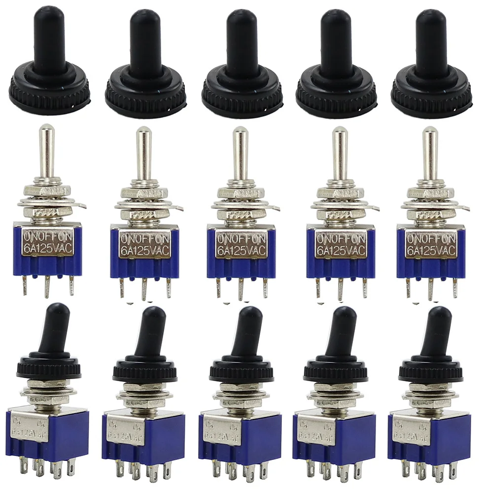 

10PC/5PC Miniature Toggle Switch Single Pole Double Throw SPDT DPDT ON-OFF-ON ON-ON 120VAC 6A 1/4 Inch Mounting MTS-102 103 202