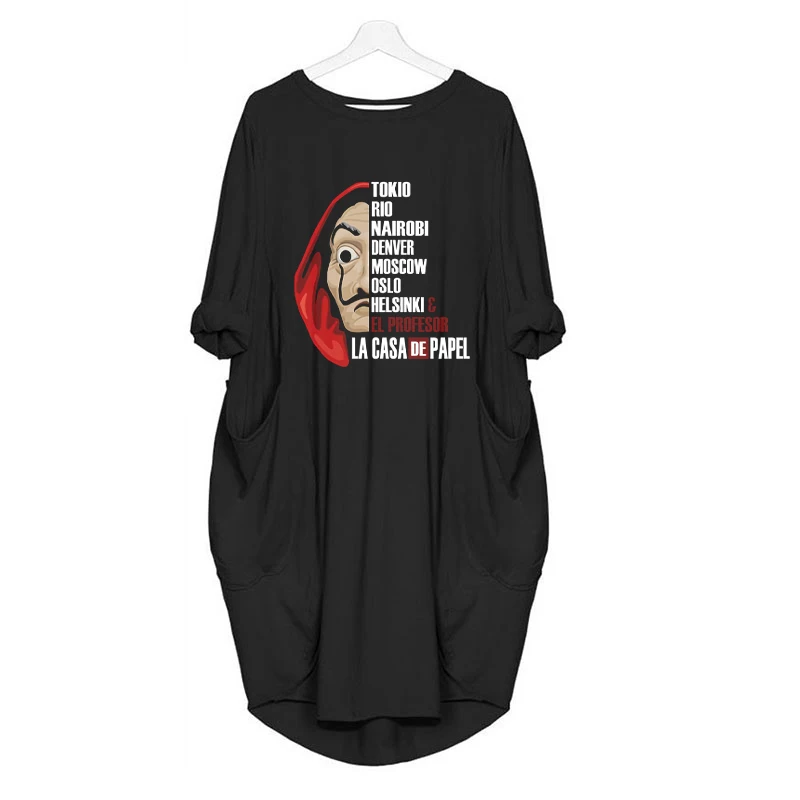 the house of paper dress money heist women casual dresses la casa de papel print funny long sleeve dresses for women party free global shipping