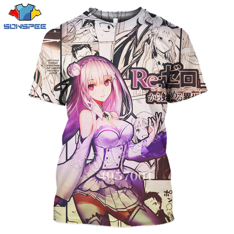 

SONSPEE 3D Print Anime Harajuku Re zero Twins Ram Rem Cosplay T-Shirt Men Casual t Shirts Summer Unisex Fashion Short Sleeve tee