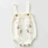 baby knitted bodysuit sleeveless flower embroidery jumpsuit newborn girls bodysuit one piece outfits clothes autumn playsuit