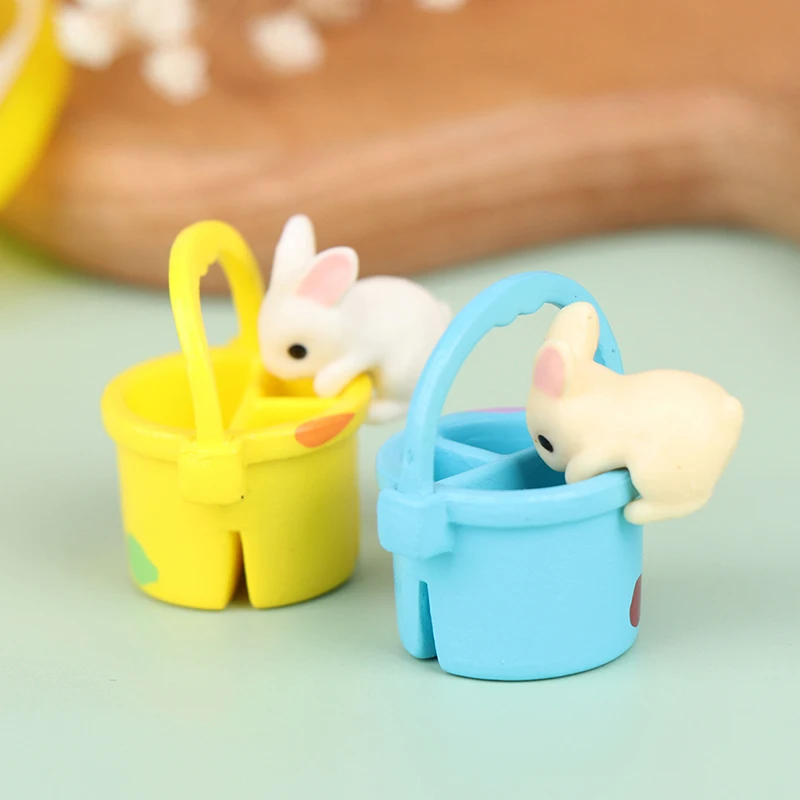 

Cute 1:12 Dollhouse Miniature Rabbit Water Barrel Bucket Model Micro Landscape Decor