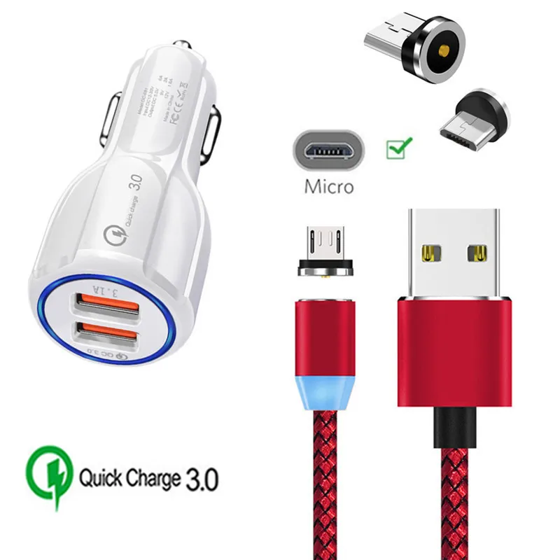Быстрое Автомобильное зарядное устройство QC 3 0 магнитный кабель Micro USB для Samsung