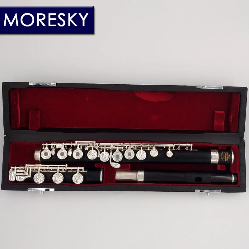 

MORESKY 17 Holes ebony flute Open Hole silver Plated E key Natural ebony wood Professional flute
