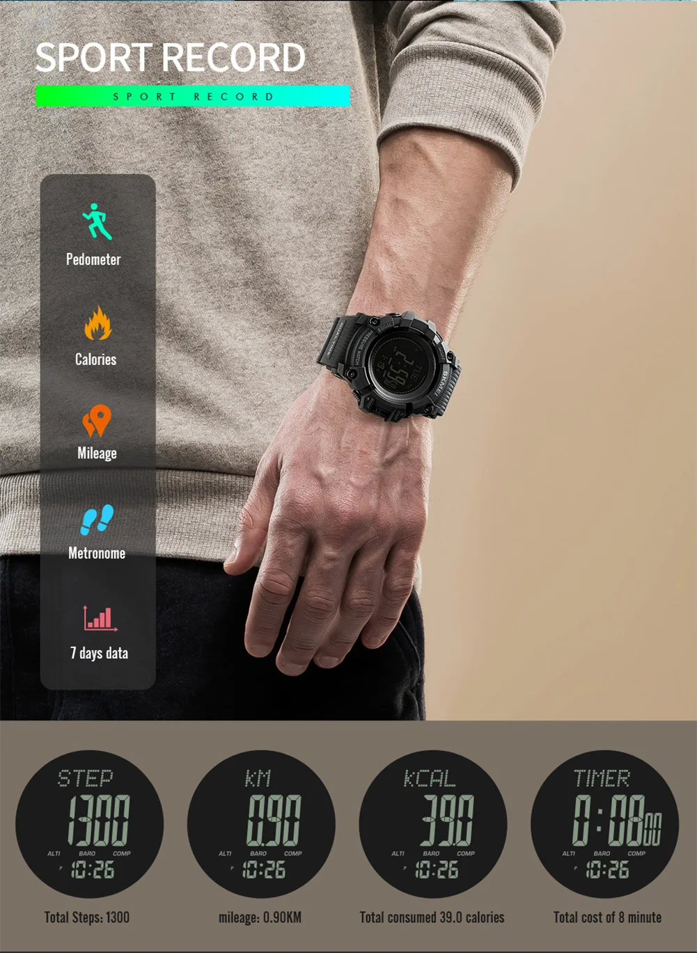 

SKMEI Outdoor Watches Mens Pressure Compass Sport Digital Wristwatches Altimeter Weather Tracker Waterproof reloj hombre 1358