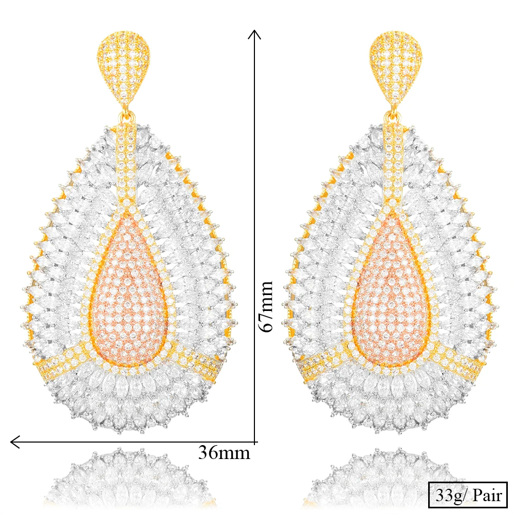 

Brand Luxury Bridal Wedding Big Shiny Pendant Earrings Full Mirco Paved Crystal Naija Women Girl Daily Earring Fine Jewelry