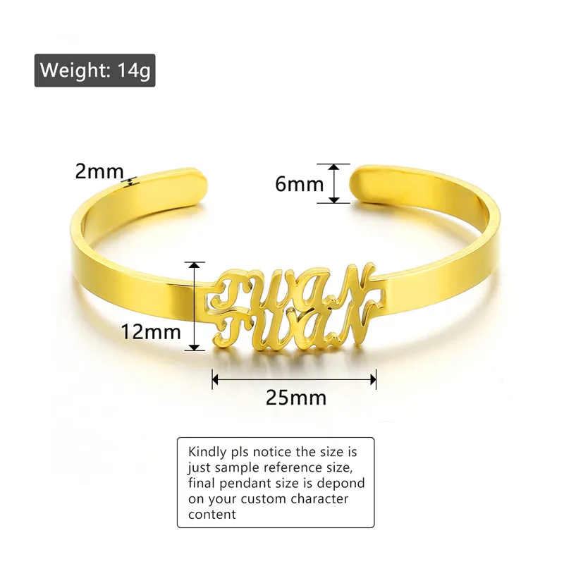 Customized Double Name Personalized Bangle Stainless Steel Gold Color Cuff Bangles For Baby Girl Birthday Gift DIY Jewelry