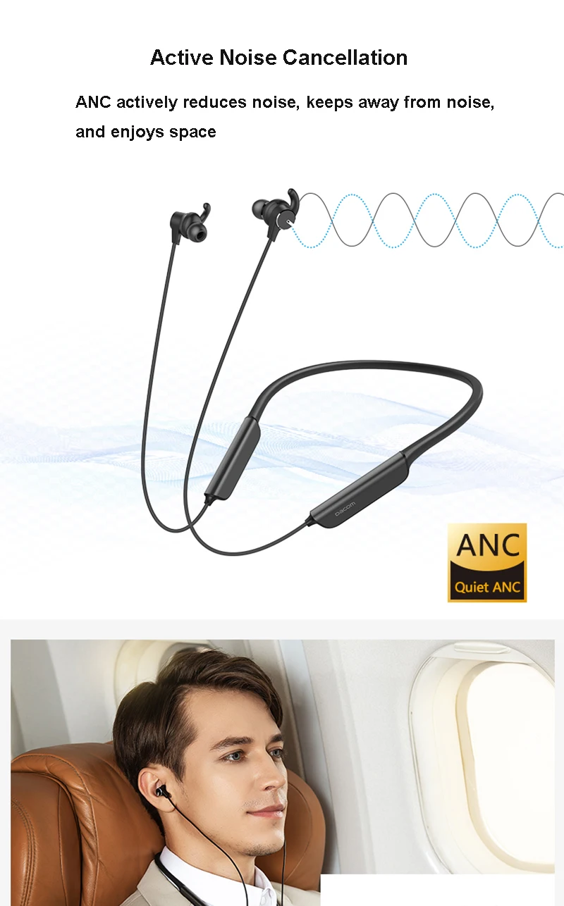 DACOM L54 ANC беспроводные Bluetooth наушники IPX7 водонепроницаемые активные шумоподавляющие наушники с шейным ремешком Спортивная гарнитура для телефона