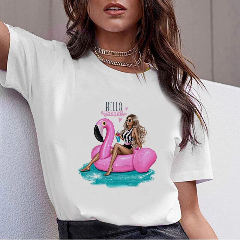 

Women Fashion Soft Casual White T shirts Tops Fashion Girl summer printed leggings 2021 T-shirt Ms. Nail Polish T-shirt