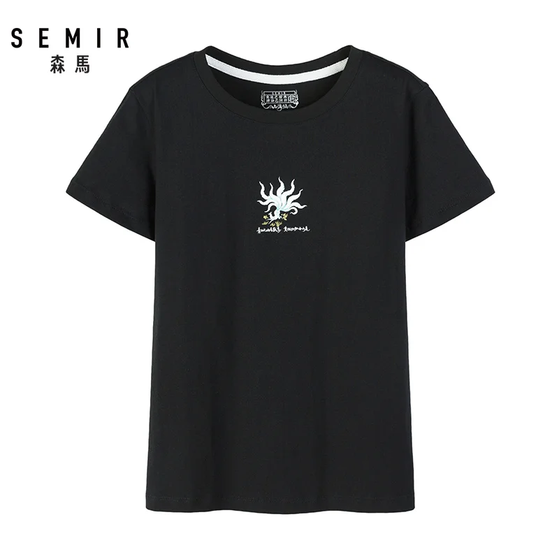 SEMIR Women short-sleeved T-shirt 2020 summer new personality fashion design cotton comfortable round neck top | Женская одежда