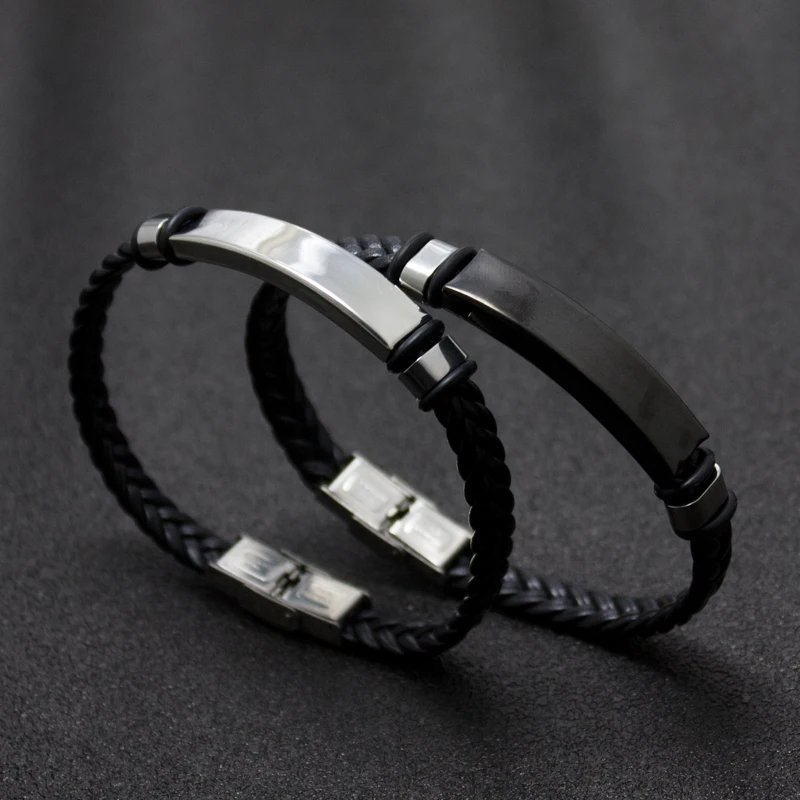 Панк Braclets очарование черный человек браслеты с плетеной кожей из нержавеющей