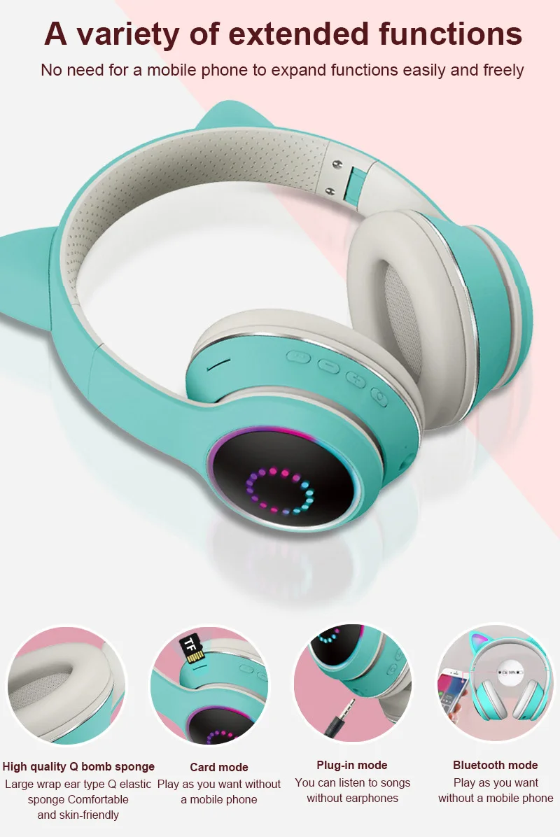 Светодиодный кошачьими ушками наушники Bluetooth 5 0 Шум шумоподавления взрослых