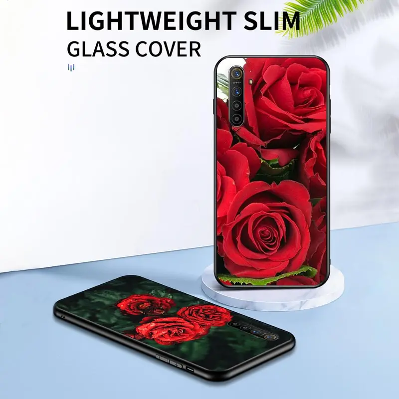 Красивые красные розы для OPPO Reno 5 4Z 4SE 4F 4 3 ACE 2F 2Z 2 Z 10X zoom A PRO Plus Lite Φ 4G черные мягкие -