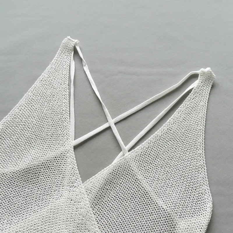 

2021 Summer White Knitted Beach Dress Women Holiday Sexy Swim Bikinis Cover Ups Dresses Backless Maxi Robe Plage Beachwear