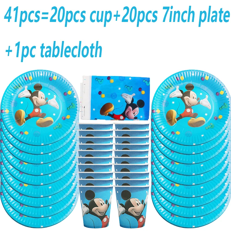 

10pcs/set Mickey Mouse Children's Birthday Party Arrangement Decorations Paper Cup Plates Tablecloth Disposable Party Supplies