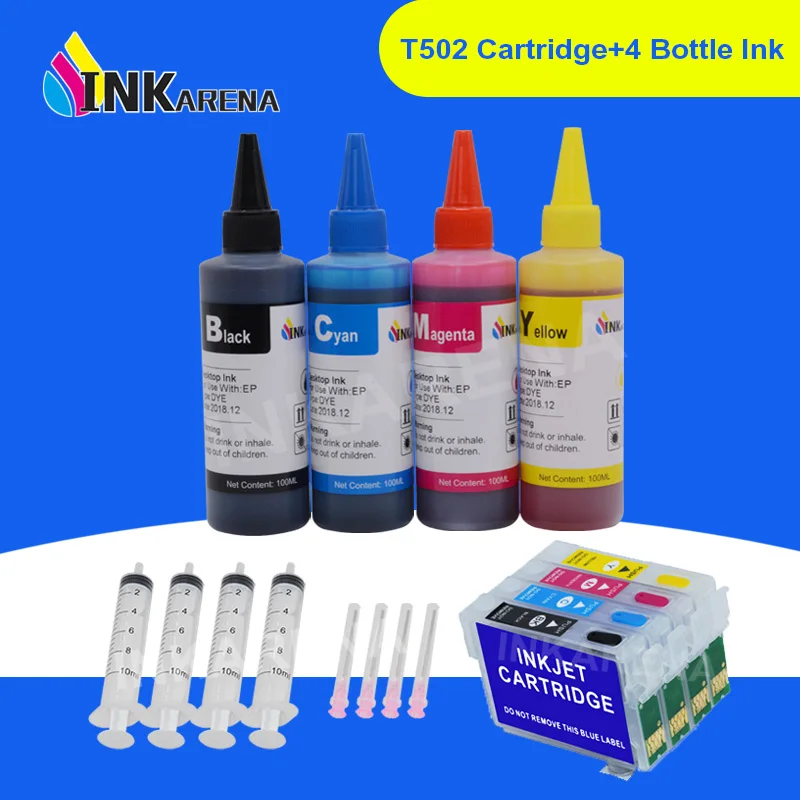 

INKARENA T502 502XL Refillable Ink Cartridge with ink For Epson XP-5100 XP-5105 WF-2860 WF-2865 XP5100 5105 2860 2865 Printers