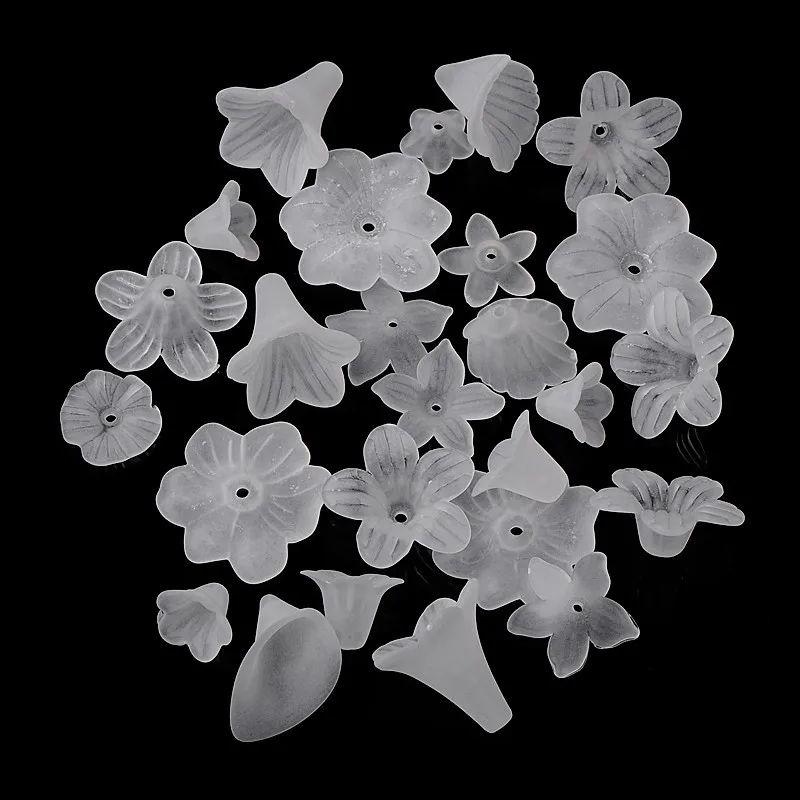 

500g Transparent Acrylic Beads Mixed Color White Frosted Flower Bead Caps For DIY Jewelry Making
