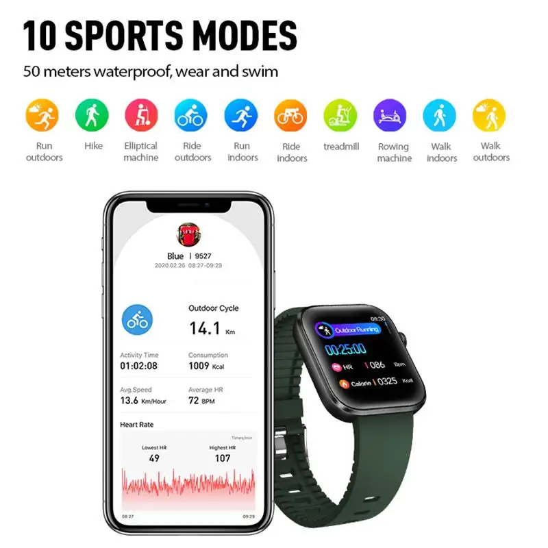 

New GT2 ECG Smartwatch Heart Rate Blood Pressure Oxygen Monitor 10 Sport Modes Low Consumption ECG Smart Watch Band Women Men