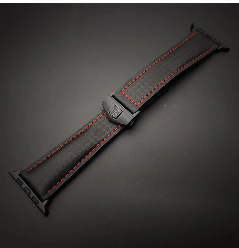 Ремешок AKGLEADER из углеродного волокна и натуральной кожи для часов Apple Watch Series 4 5 40 мм 44 мм серия 3 2 браслет на запястье 38 мм 42 мм
