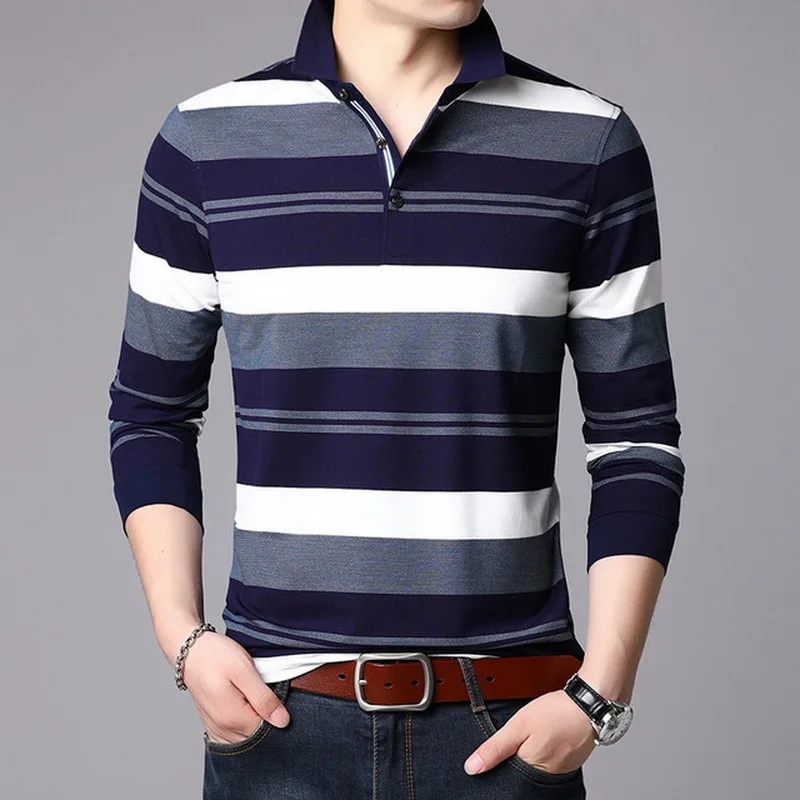 Мужская рубашка-поло с длинным рукавом весенне-осенняя одежда больших размеров
