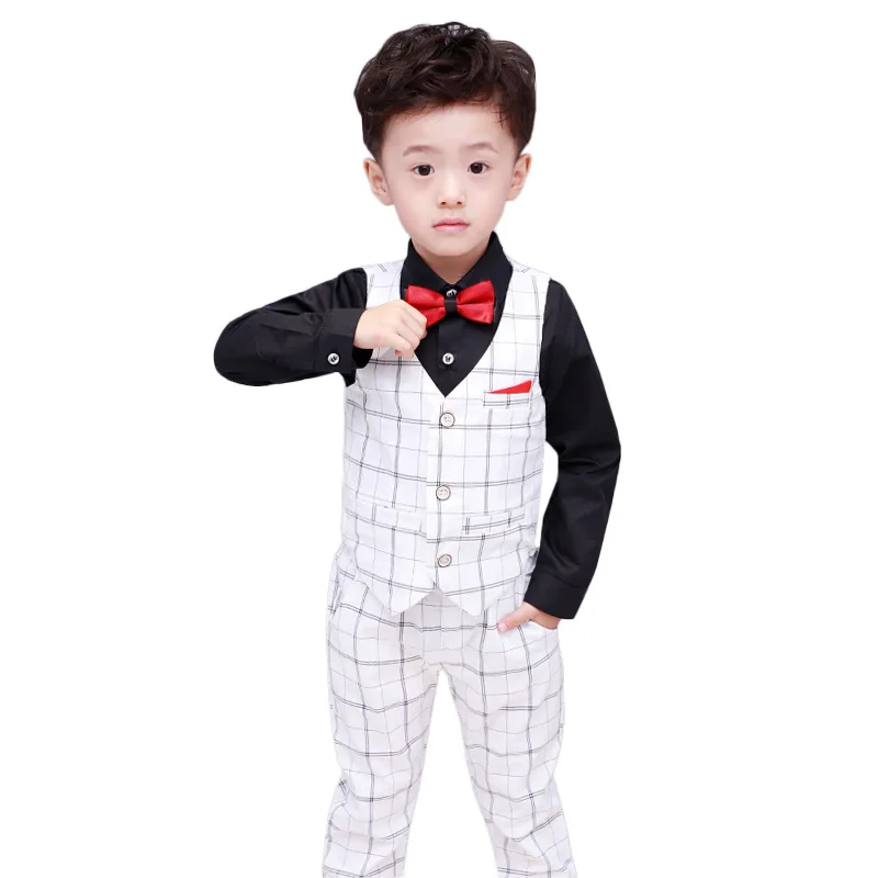 

2020 Gentleman Kids Waistcoat Pants 2Pcs sets Boys Formal Suits Birthday Wedding Party Dress Piano Performance Children Clothes