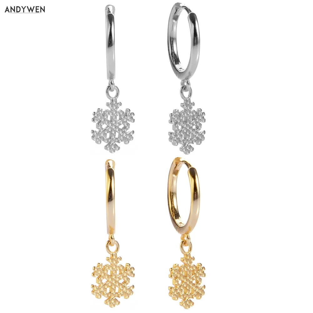 

Женские серьги-подвески в виде снежинок ANDYWEN, серьги из стерлингового серебра 925 пробы с круглыми петлями и фианитами, ювелирные украшения