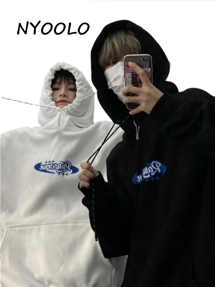 

NYOOLO Casual Cartoon Funny Graffiti Bear Letters Print Hooded Sweatshirt Women Men Clothing Winter Plus Velvet Warm Hoodies