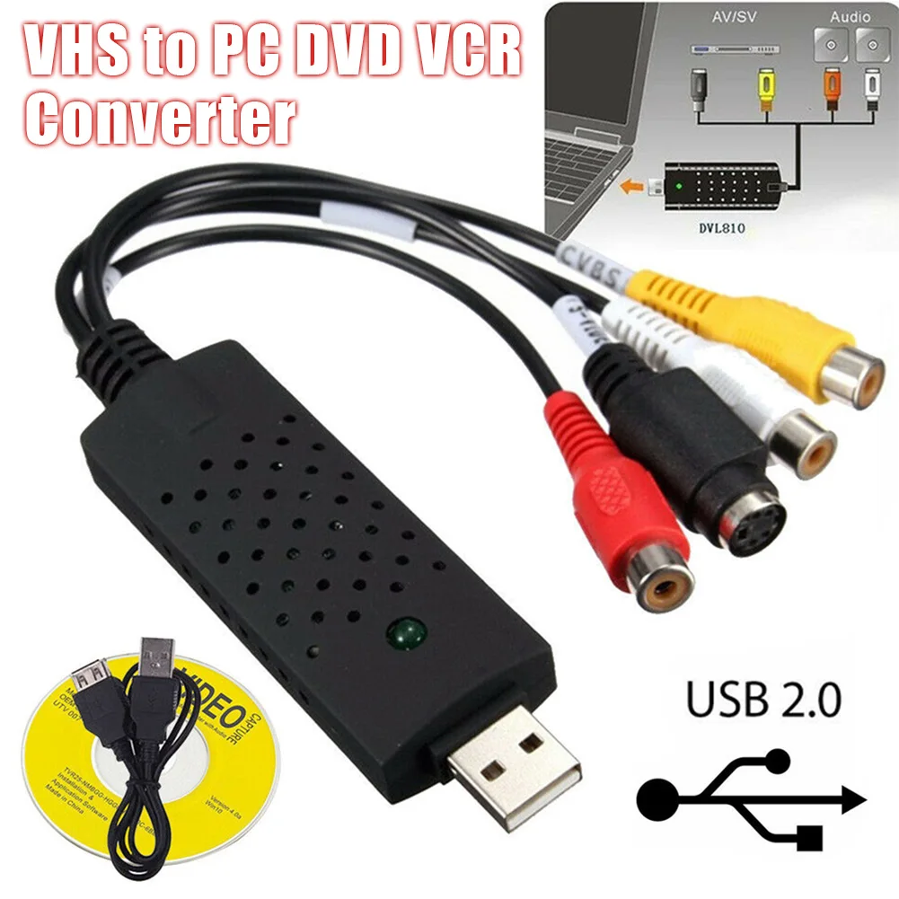 USB 2 0 аудио телевидение Видео VHS к ПК DVD видеомагнитофон конвертер легко