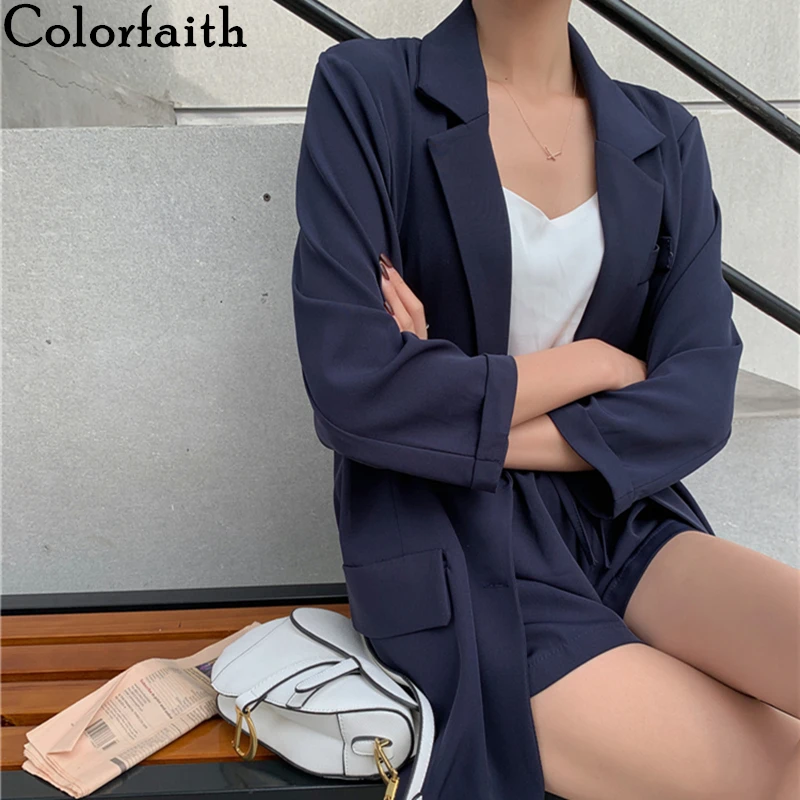 

Костюм женский из 2 предметов Colorfaith, повседневный Модный комплект из коротких штанов с высокой эластичной талией, WS20009, лето-осень 2021