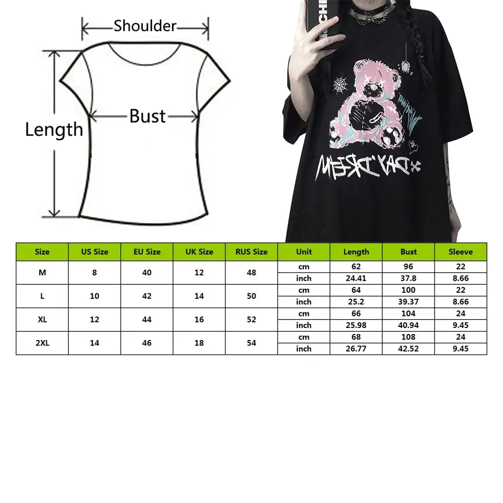 

Printing Casual Harajuk goth Female's tshirts Kawaii Unisex Short Sleeve Anime T Shirt HipHop Summer Women Streetwear Tops