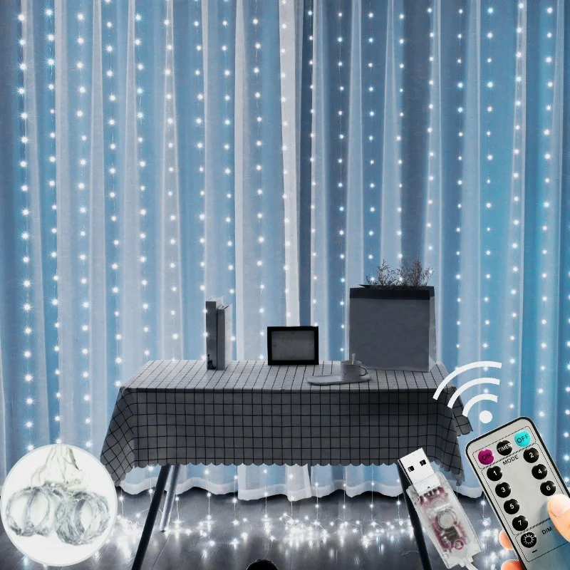 

Remote LED String Lights Curtain USB Battery Fairy Lights Garland Led Wedding Party Christmas for Window Home Outdoor Decor.