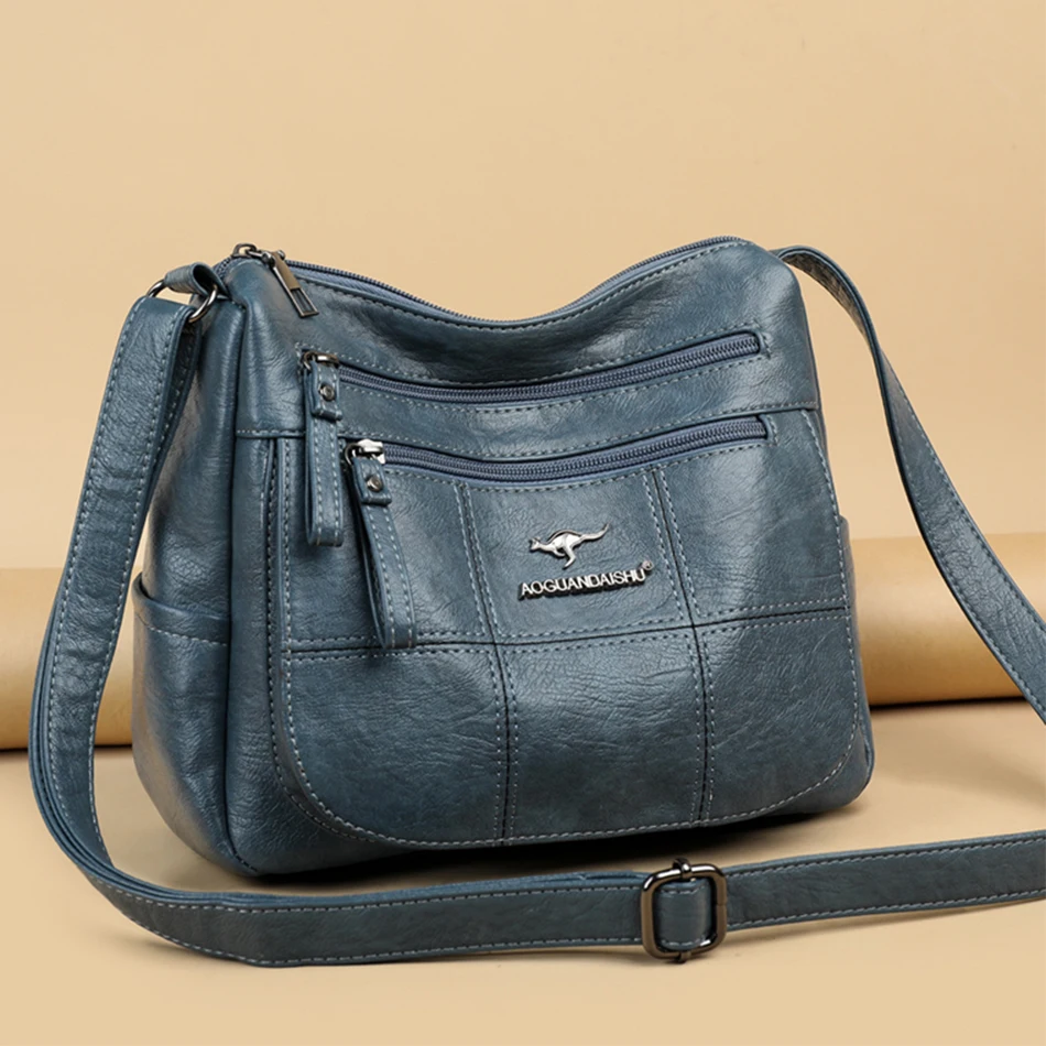 

2022 New Top Quality PU Leather Women's Shoulder Messenger Bag 3Layer Large Capacity Female Crossbody Bag Brand Genuine Handbag